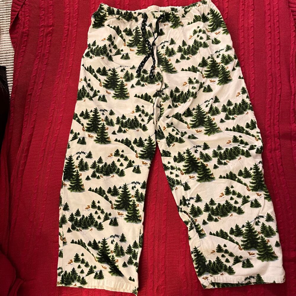 Women's Large Vintage Christmas Tree Printed Flannel Pajama Pants Size L